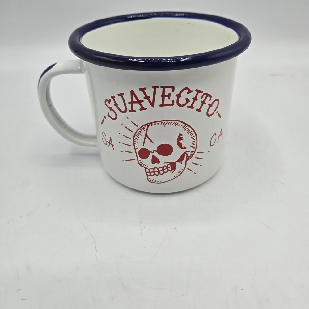 Suavecito "Get It Hombre!" Skull Enamel Metal Coffee Mug Red, White & Blue